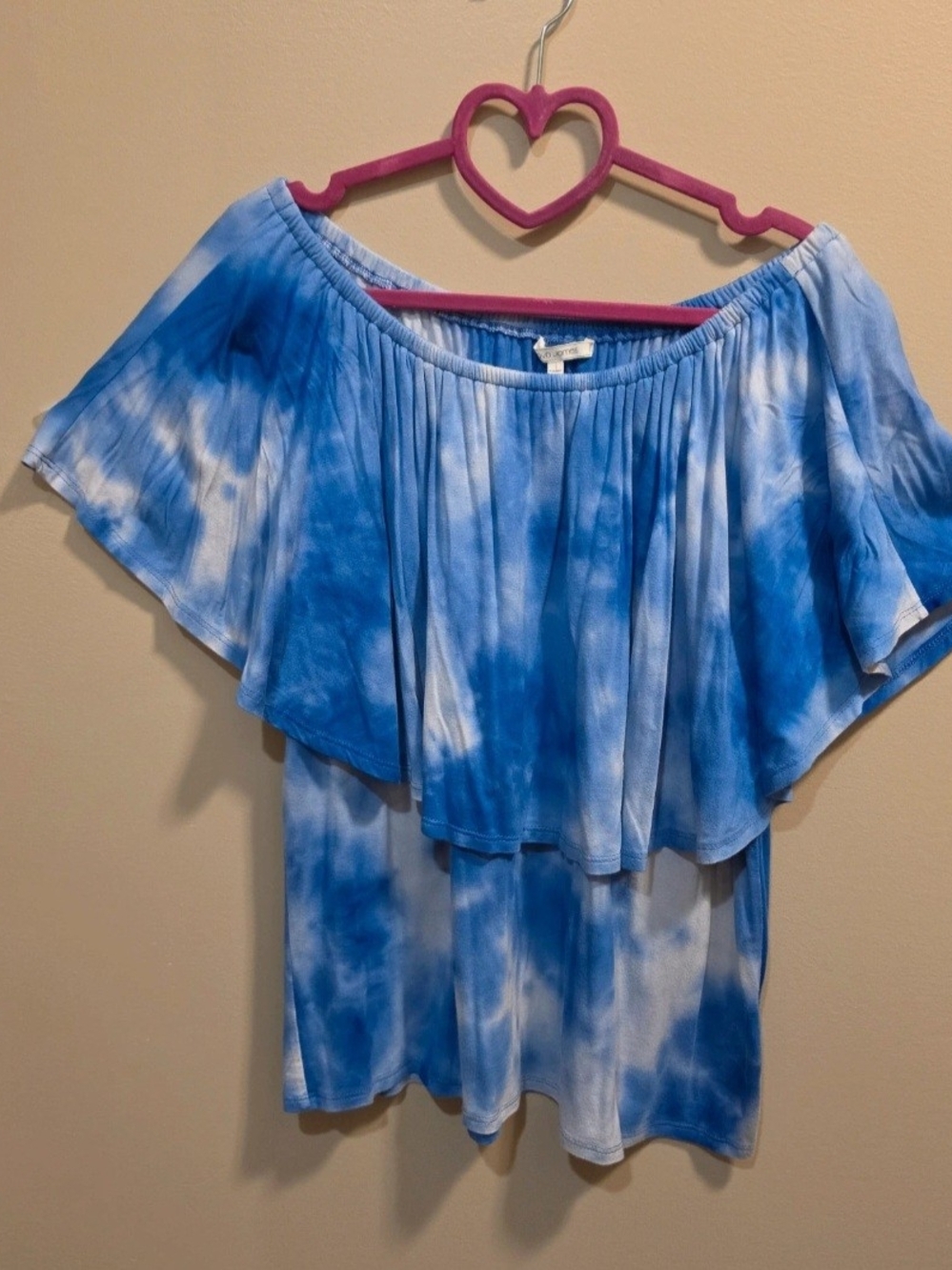 Blue Tie-Dye Off-Shoulder Women's Tunic Top